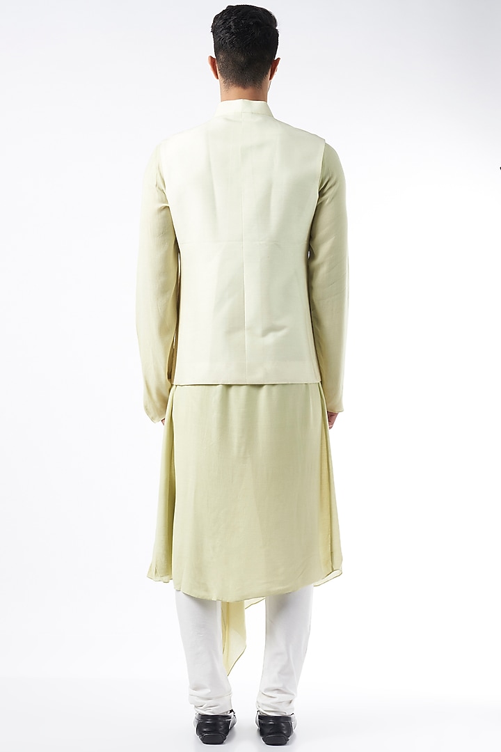 Light Lemon Raw Silk Bundi Jacket by ALLUR at Pernia's Pop Up Shop