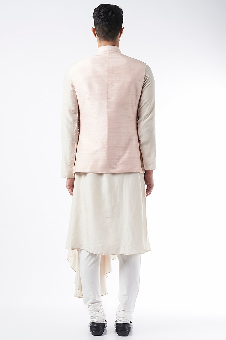Baby Pink Embroidered Nehru Jacket With Kurta Set by ALLUR at Pernia's Pop Up Shop