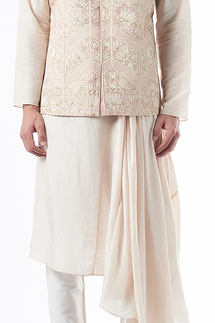 Baby Pink Embroidered Nehru Jacket With Kurta Set by ALLUR at Pernia's Pop Up Shop