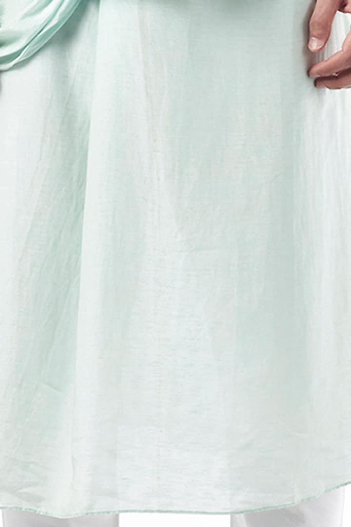 Mint Green Printed Nehru Jacket With Kurta Set by ALLUR at Pernia's Pop Up Shop