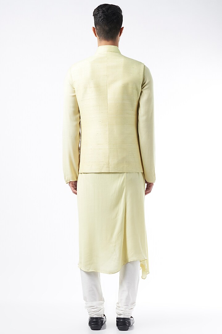 Light Lime Embroidered Nehru Jacket With Kurta Set by ALLUR at Pernia's Pop Up Shop