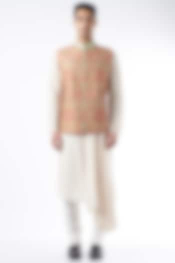 Mint Green Embroidered Bundi Jacket With Kurta Set by ALLUR at Pernia's Pop Up Shop