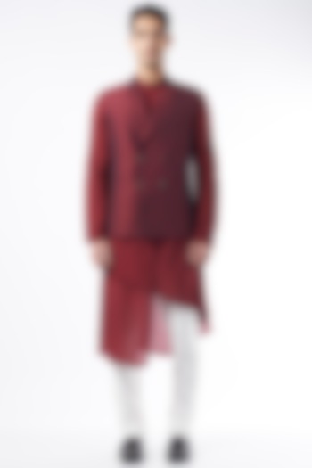 Maroon Raw Silk Bundi Jacket by ALLUR at Pernia's Pop Up Shop