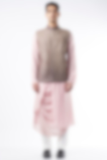 Grey Raw Silk Embroidered Bundi Jacket by ALLUR at Pernia's Pop Up Shop