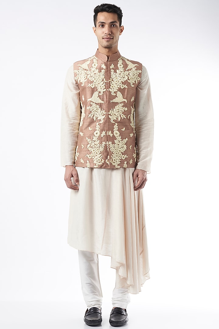 Katha Pure Raw Silk Embroidered Bundi Jacket by ALLUR at Pernia's Pop Up Shop