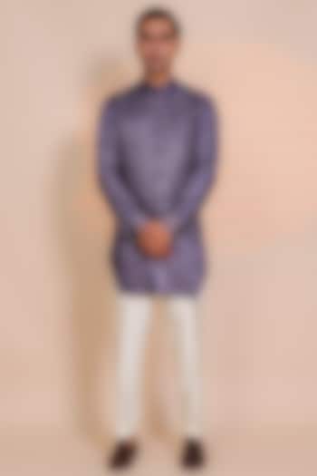 Purple Cotton Silk Nehru Jacket Set by AL USTAAD