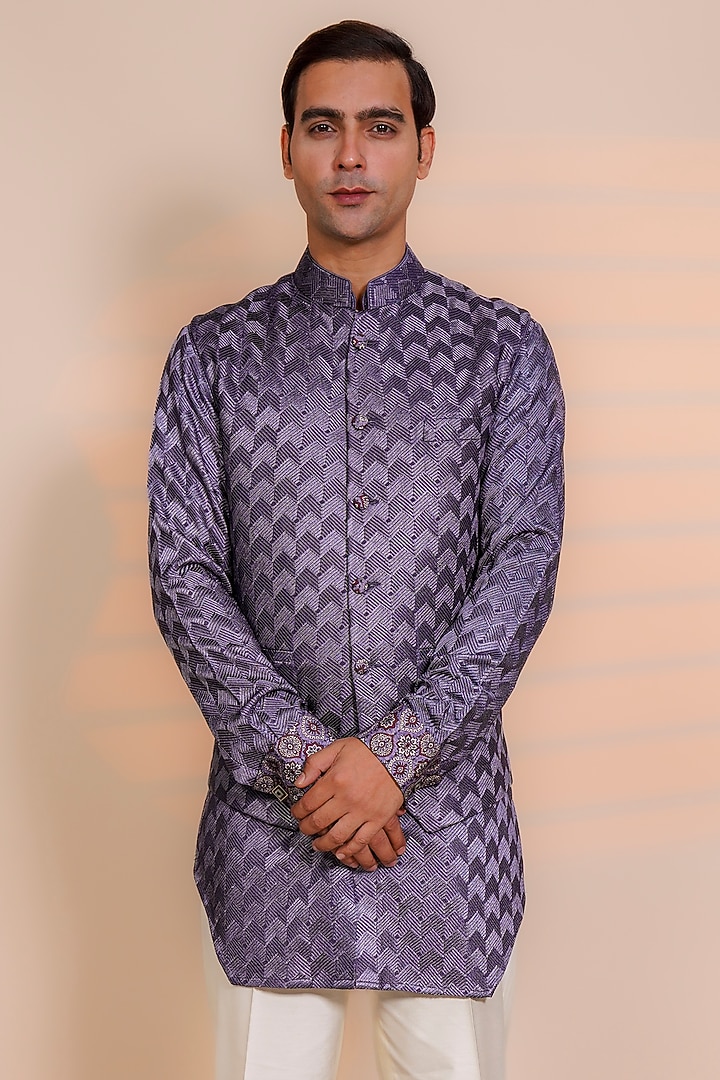 Purple Cotton Silk Nehru Jacket Set by AL USTAAD at Pernia's Pop Up Shop