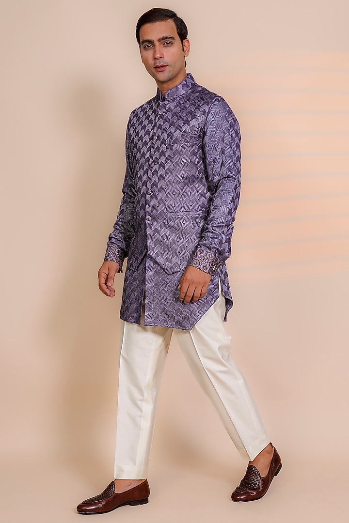 Purple Cotton Silk Nehru Jacket Set by AL USTAAD at Pernia's Pop Up Shop