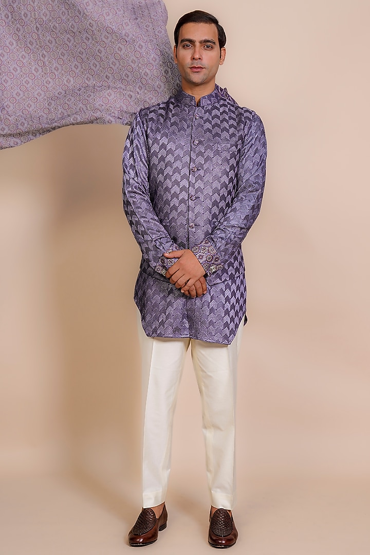 Purple Cotton Silk Nehru Jacket Set by AL USTAAD at Pernia's Pop Up Shop