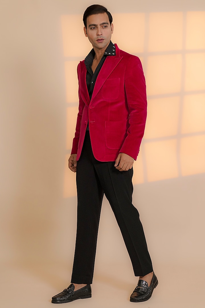 Pink Pure Velvet Blazer Set by AL USTAAD at Pernia's Pop Up Shop