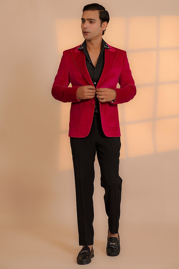 Pink Pure Velvet Blazer Set by AL USTAAD at Pernia's Pop Up Shop