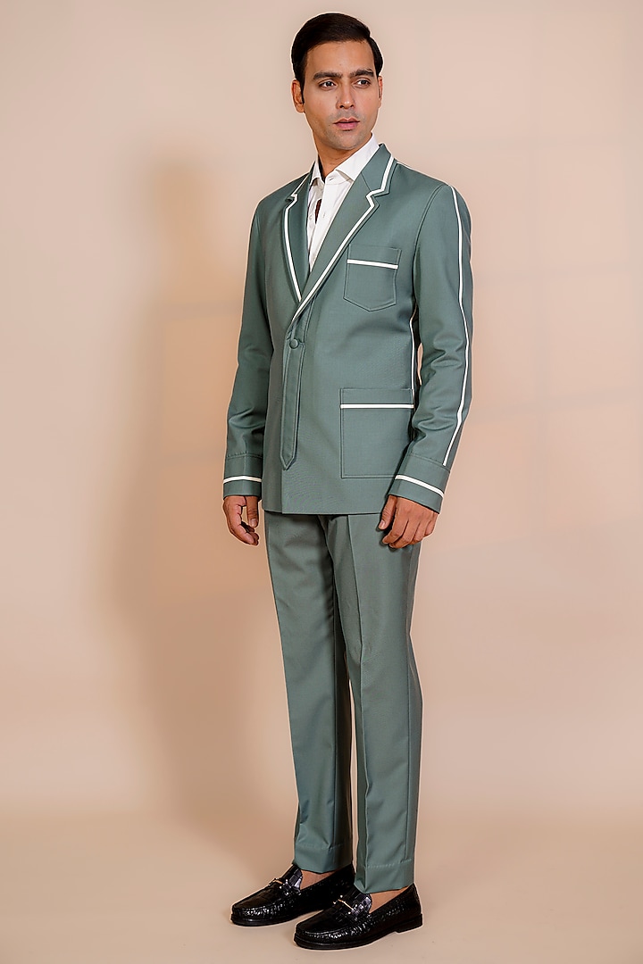 Sea Green Suiting Fabric Blazer Set by AL USTAAD at Pernia's Pop Up Shop
