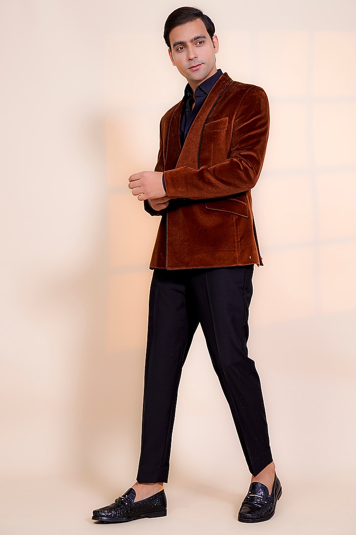 Rust Pure Velvet Blazer Set by AL USTAAD at Pernia's Pop Up Shop