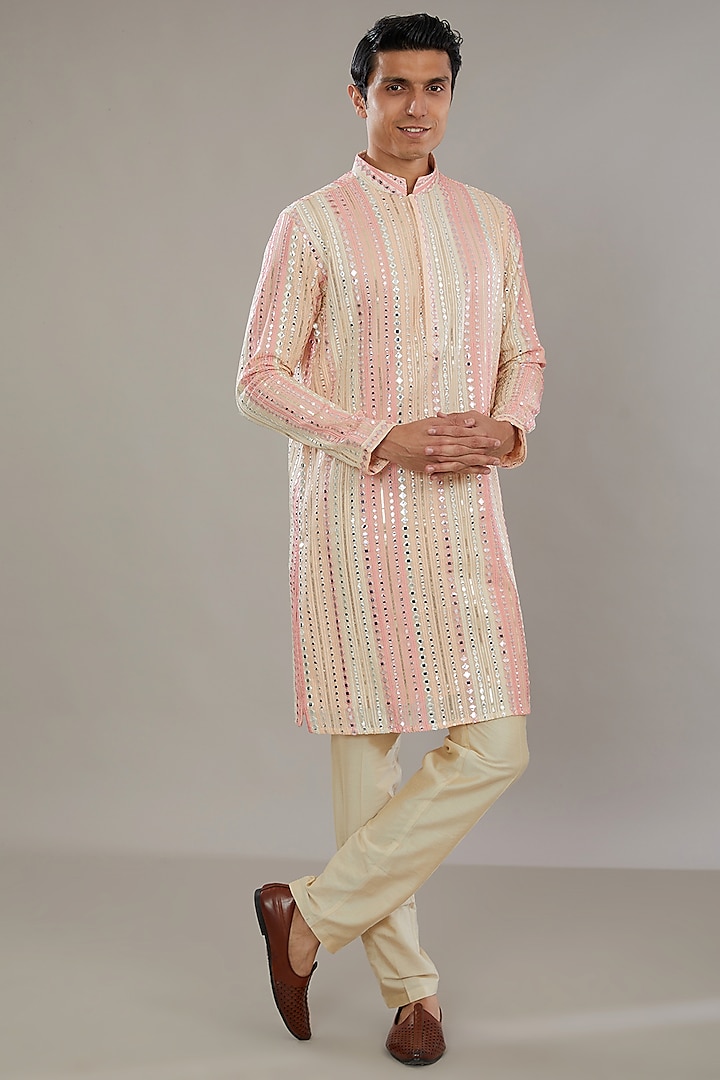 Pink Chikankari Embroidered Kurta Set by AL USTAAD