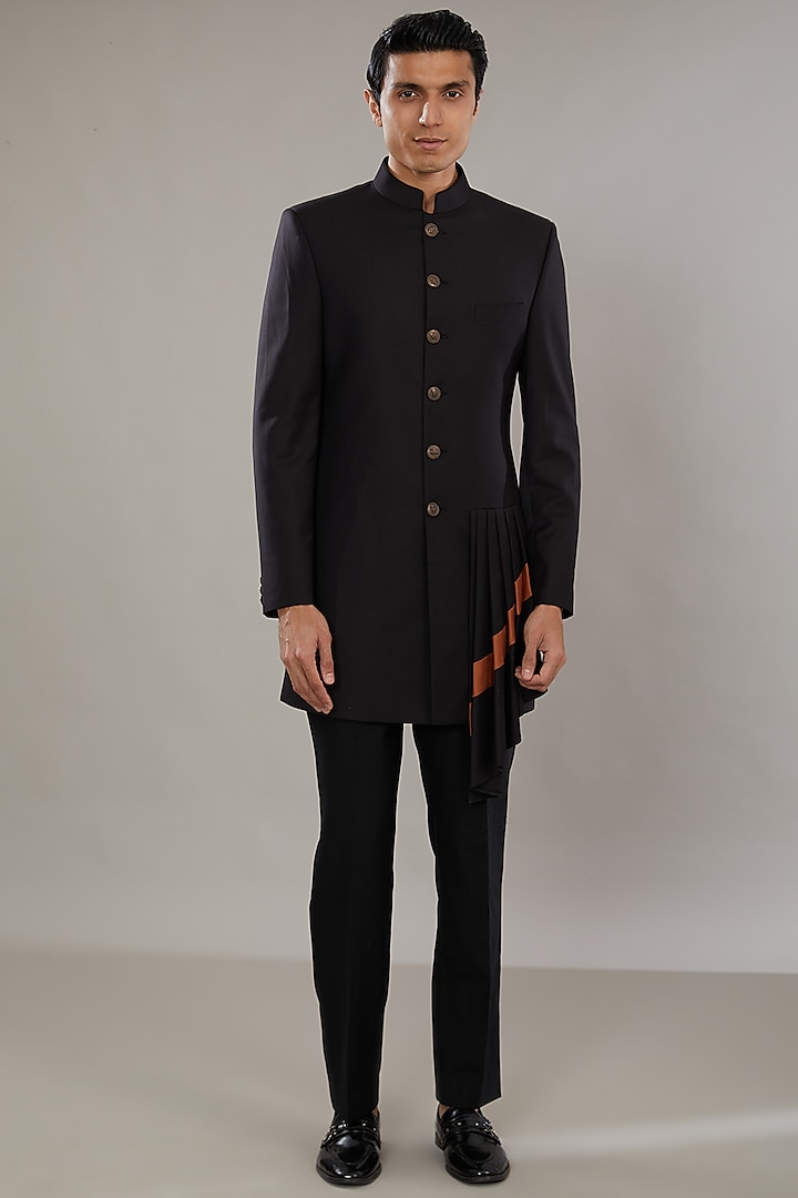 Black Suiting Indowestern Set by AL USTAAD