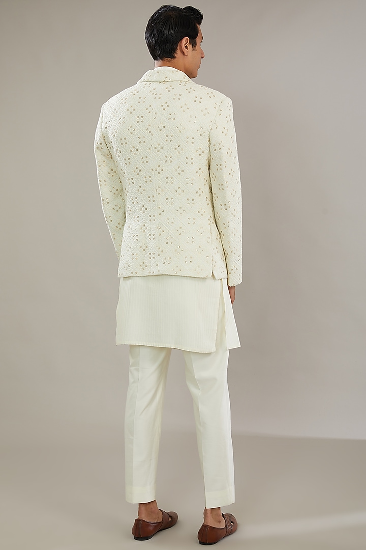 White Chikankari Embroidered Wedding Indowestern Set by AL USTAAD at Pernia's Pop Up Shop