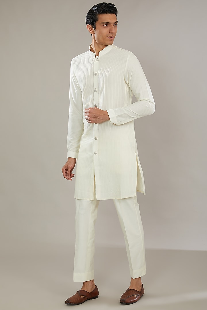 White Chikankari Embroidered Wedding Indowestern Set by AL USTAAD at Pernia's Pop Up Shop