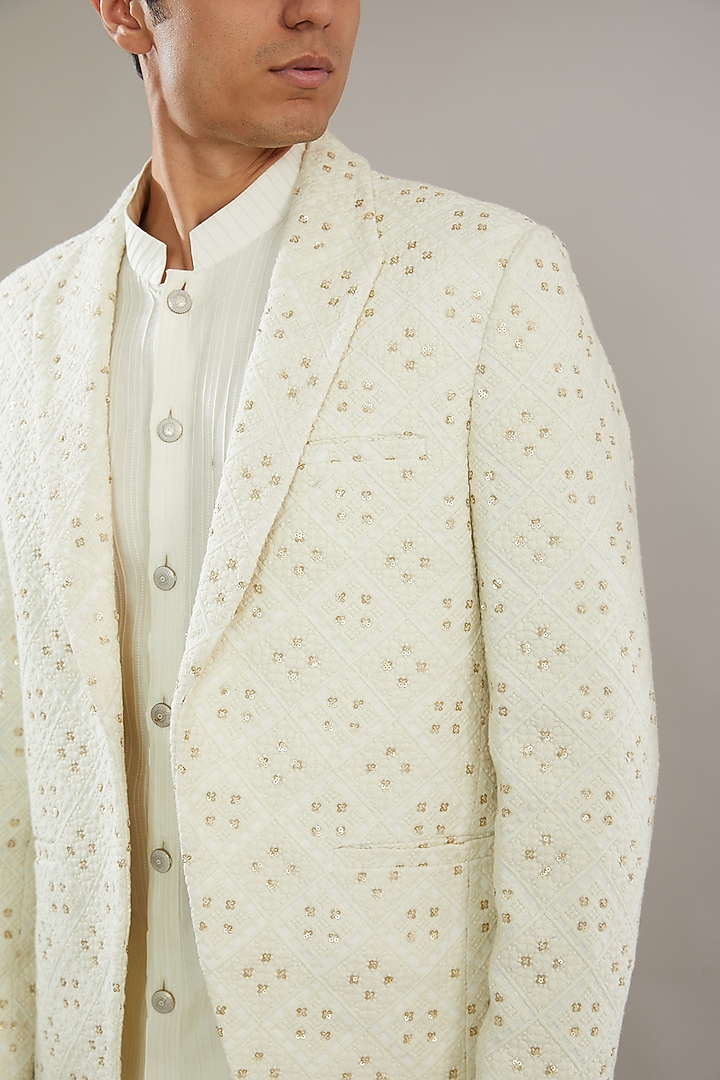 White Chikankari Embroidered Wedding Indowestern Set by AL USTAAD at Pernia's Pop Up Shop