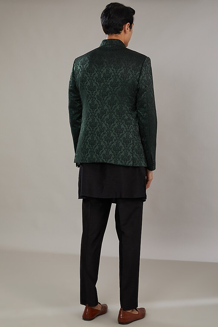 Green Jacquard Embroidered Wedding Indowestern Set by AL USTAAD at Pernia's Pop Up Shop
