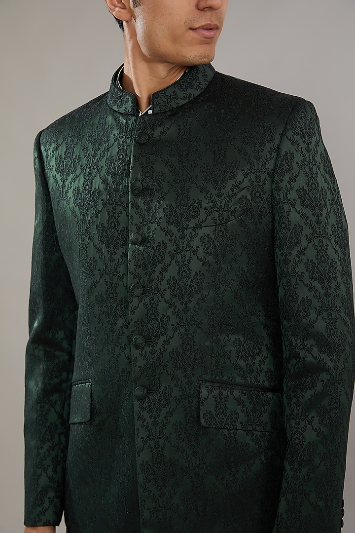 Green Jacquard Embroidered Wedding Indowestern Set by AL USTAAD at Pernia's Pop Up Shop