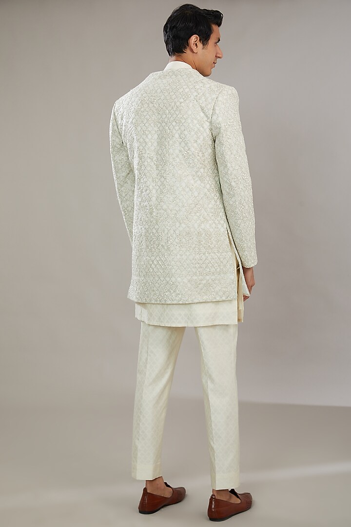 White Self Chanderi Embroidered Wedding Indowestern Set by AL USTAAD at Pernia's Pop Up Shop