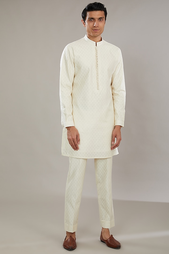 White Self Chanderi Embroidered Wedding Indowestern Set by AL USTAAD at Pernia's Pop Up Shop