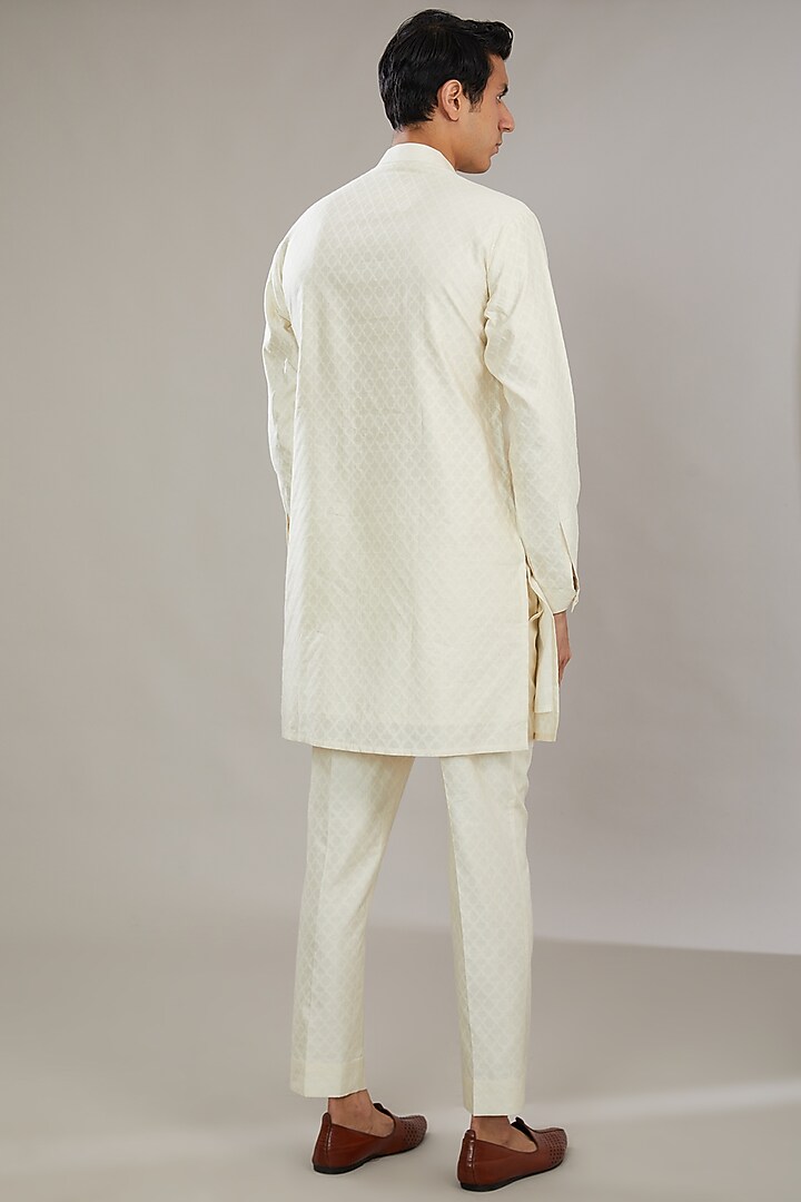 White Self Chanderi Embroidered Wedding Indowestern Set by AL USTAAD at Pernia's Pop Up Shop