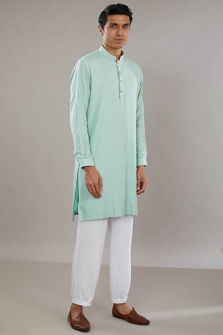 Blue Raw Silk Embroidered Bundi Set by AL USTAAD at Pernia's Pop Up Shop