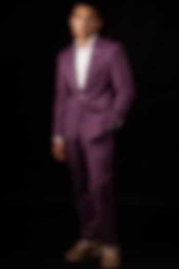 Purple Wool Blend Blazer Set by AL USTAAD