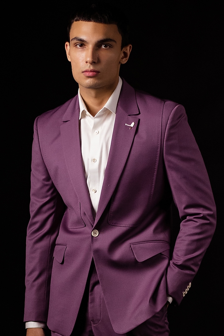 Purple Wool Blend Blazer Set by AL USTAAD at Pernia's Pop Up Shop