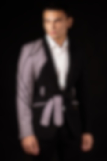 Black Italian Stretch Blazer Set by AL USTAAD at Pernia's Pop Up Shop