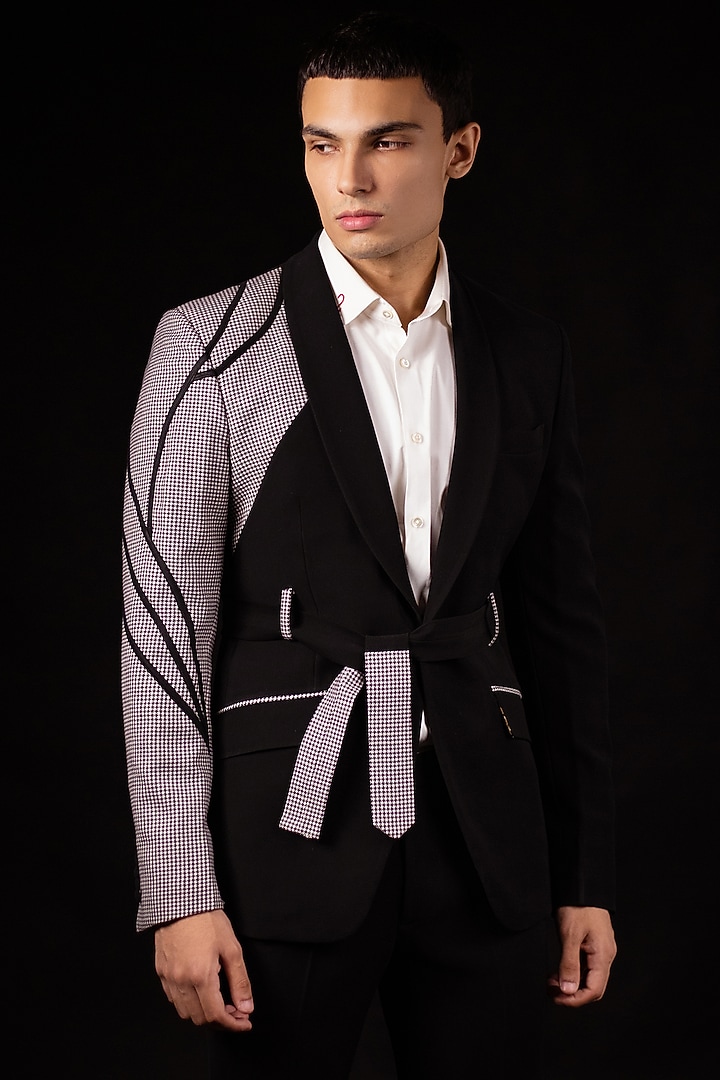 Black Italian Stretch Blazer Set by AL USTAAD at Pernia's Pop Up Shop