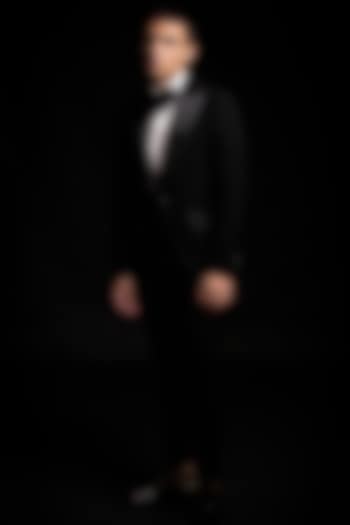 Black Italian Stretch Tuxedo Set by AL USTAAD at Pernia's Pop Up Shop