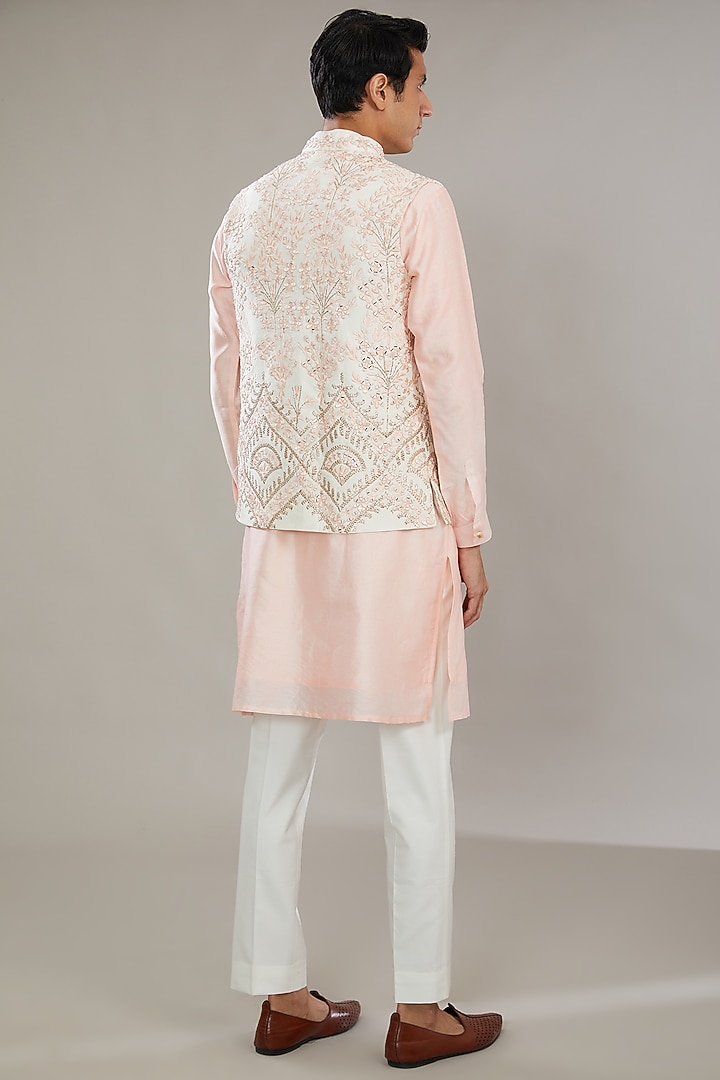 Ivory Cotton Silk Embroidered Bundi Set by AL USTAAD at Pernia's Pop Up Shop