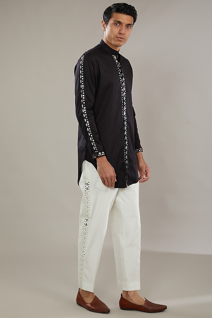 Black Linen Embroidered Bundi Set by AL USTAAD at Pernia's Pop Up Shop