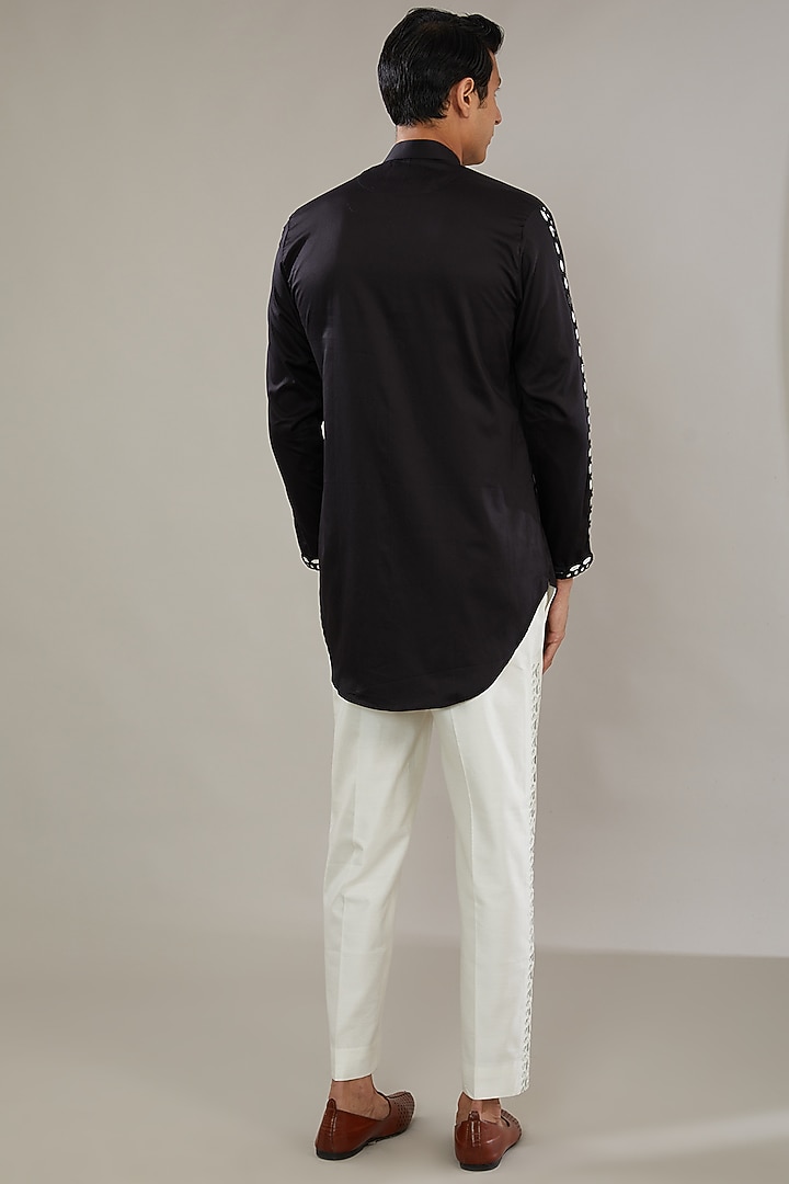 Black Linen Embroidered Bundi Set by AL USTAAD at Pernia's Pop Up Shop