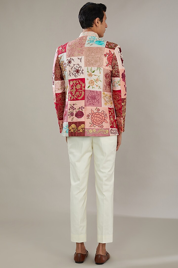 Multi-Colored Raw Silk Embroidered Wedding Bandhgala Set by AL USTAAD at Pernia's Pop Up Shop