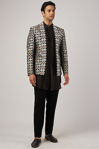 Black Chikankari Hand Embroidered Indo-Western Set by AL USTAAD