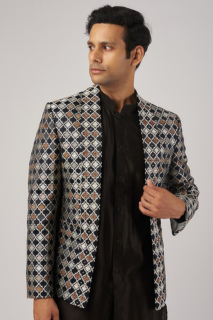 Black Chikankari Hand Embroidered Indo-Western Set by AL USTAAD at Pernia's Pop Up Shop
