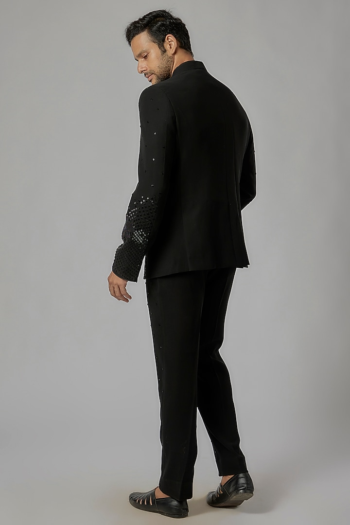 Black Italian Hand Embroidered Jodhpuri Set by AL USTAAD at Pernia's Pop Up Shop