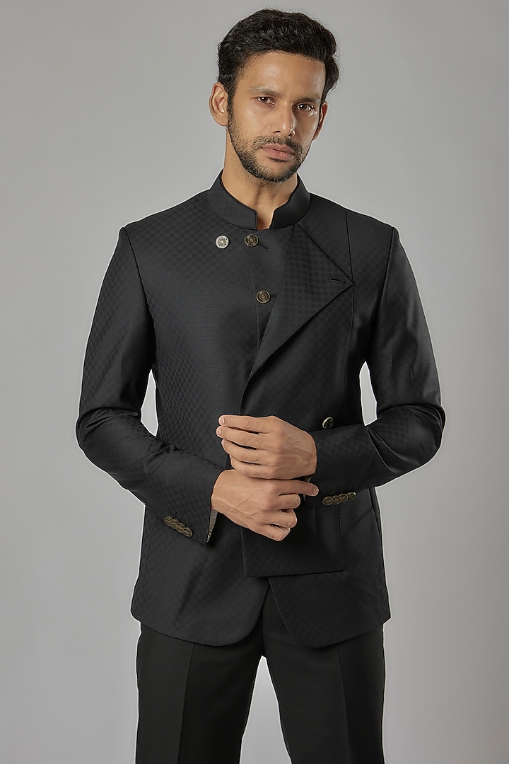 Grey Suiting Fabric Wedding Bandhgala Set by AL USTAAD at Pernia's Pop Up Shop