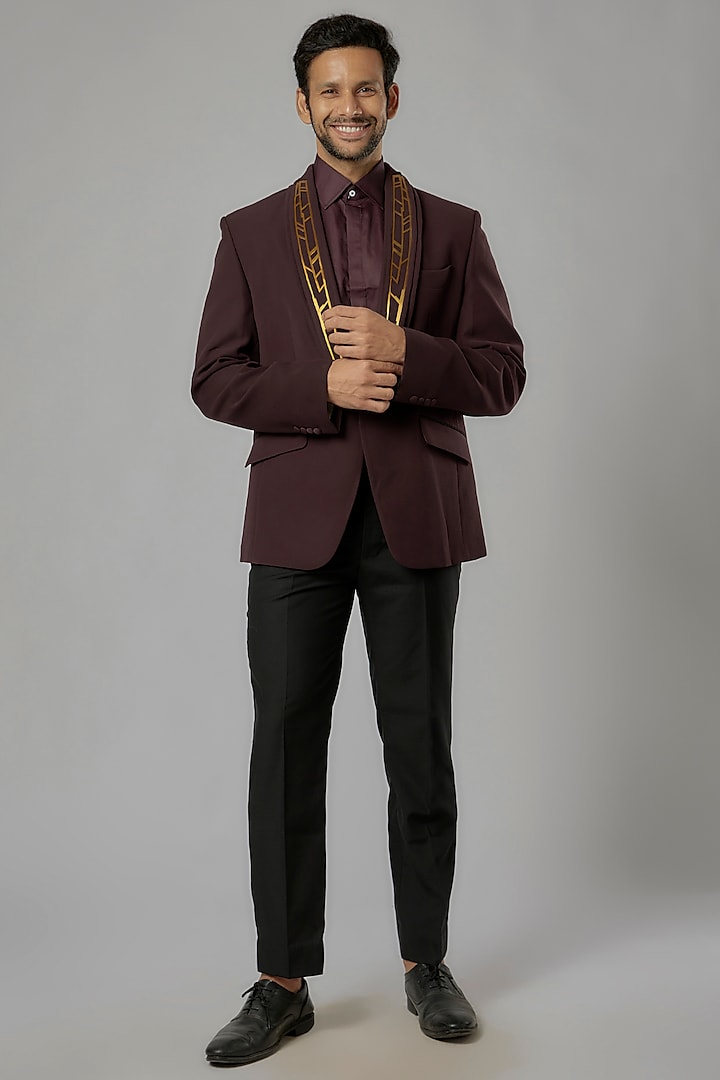 Maroon Italian Fabric Tuxedo Set by AL USTAAD at Pernia's Pop Up Shop