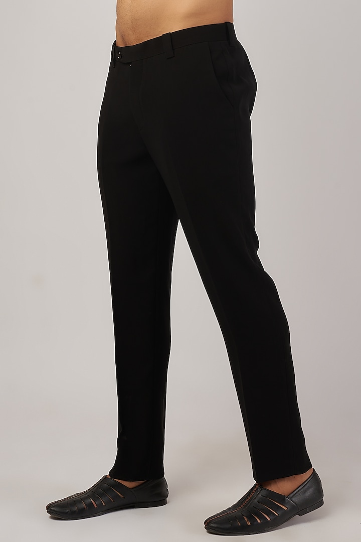 Black Italian Stretch Machine Embroidered Indo-Western Set by AL USTAAD at Pernia's Pop Up Shop