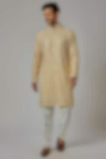 Yellow Georgette Hand Embroidered Kurta Set by AL USTAAD