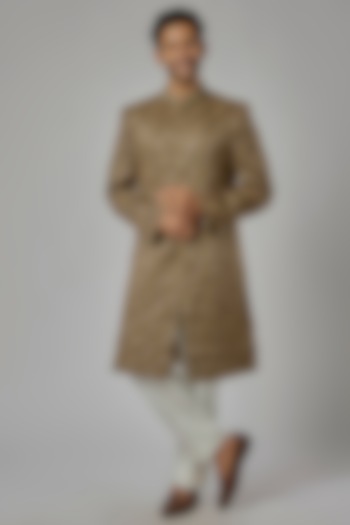 Brown Pure Georgette Embroidered Sherwani Set by AL USTAAD