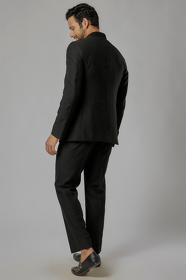 Black Suiting Fabric Wedding Bandhgala Set by AL USTAAD at Pernia's Pop Up Shop