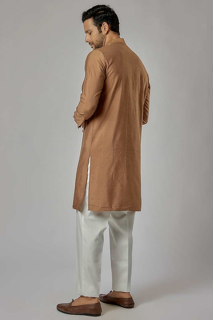Brown Cotton Silk Machine Embroidered Kurta Set by AL USTAAD at Pernia's Pop Up Shop