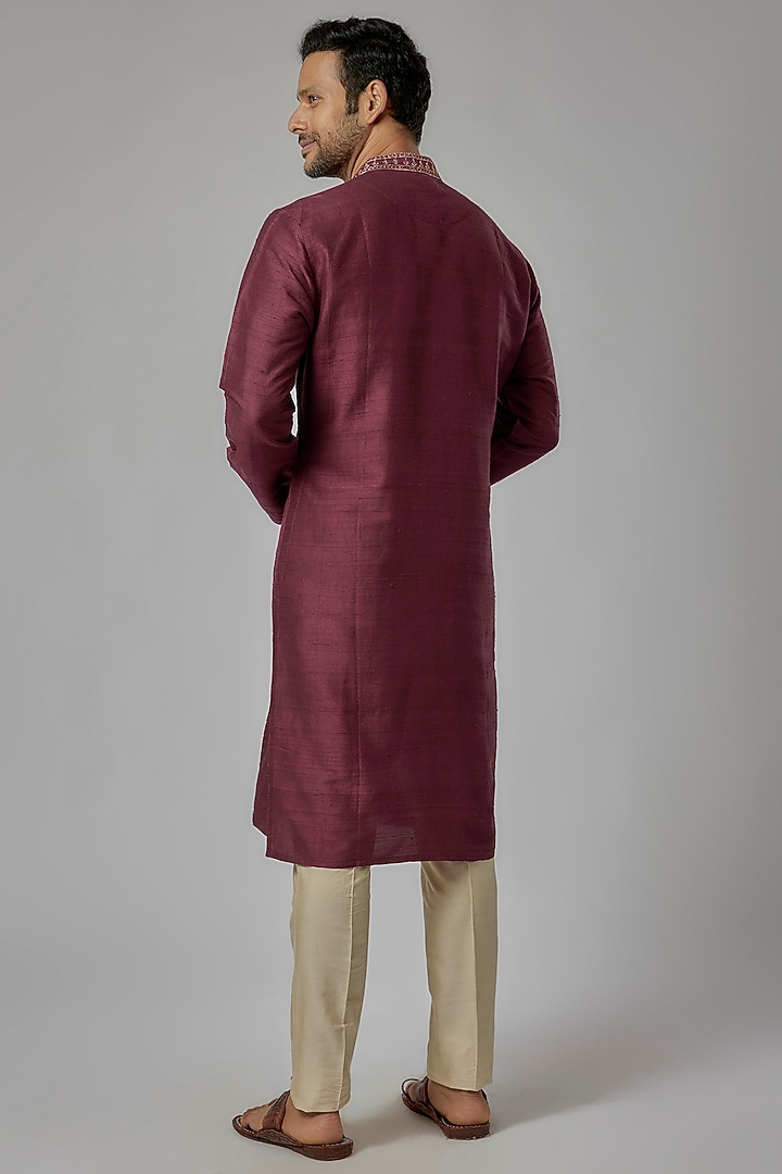 Pink Silk Machine Embroidered Kurta Set by AL USTAAD at Pernia's Pop Up Shop