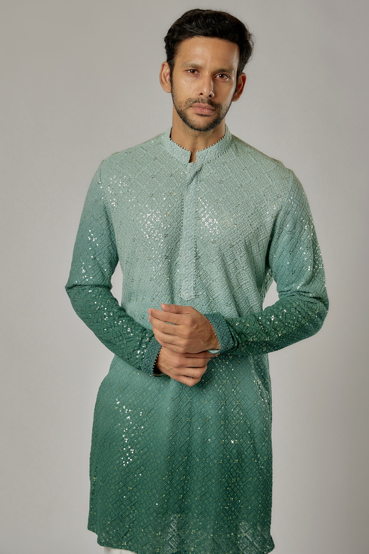 Buy AL USTAAD Teal Shaded Chikankari Embroidered Kurta Set at Pernia ...