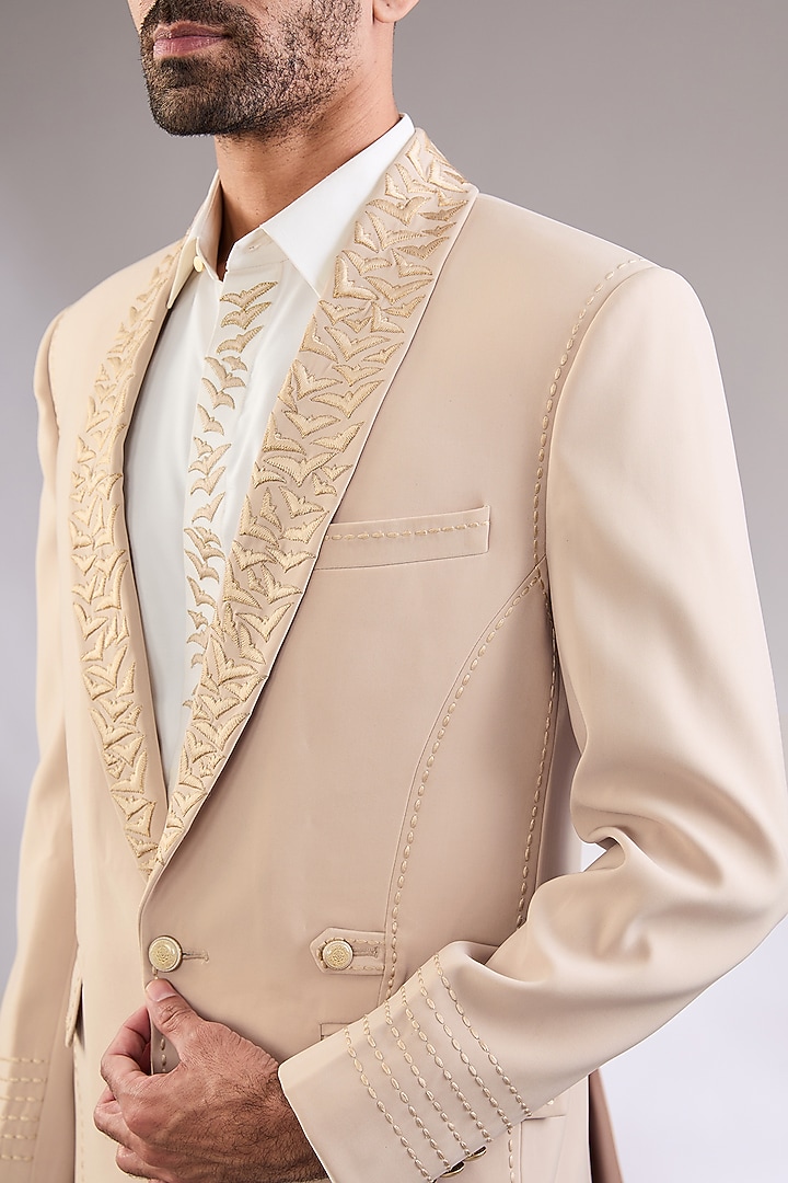 Ivory Italian Machine Embroidered Tuxedo Set by AL USTAAD at Pernia's Pop Up Shop